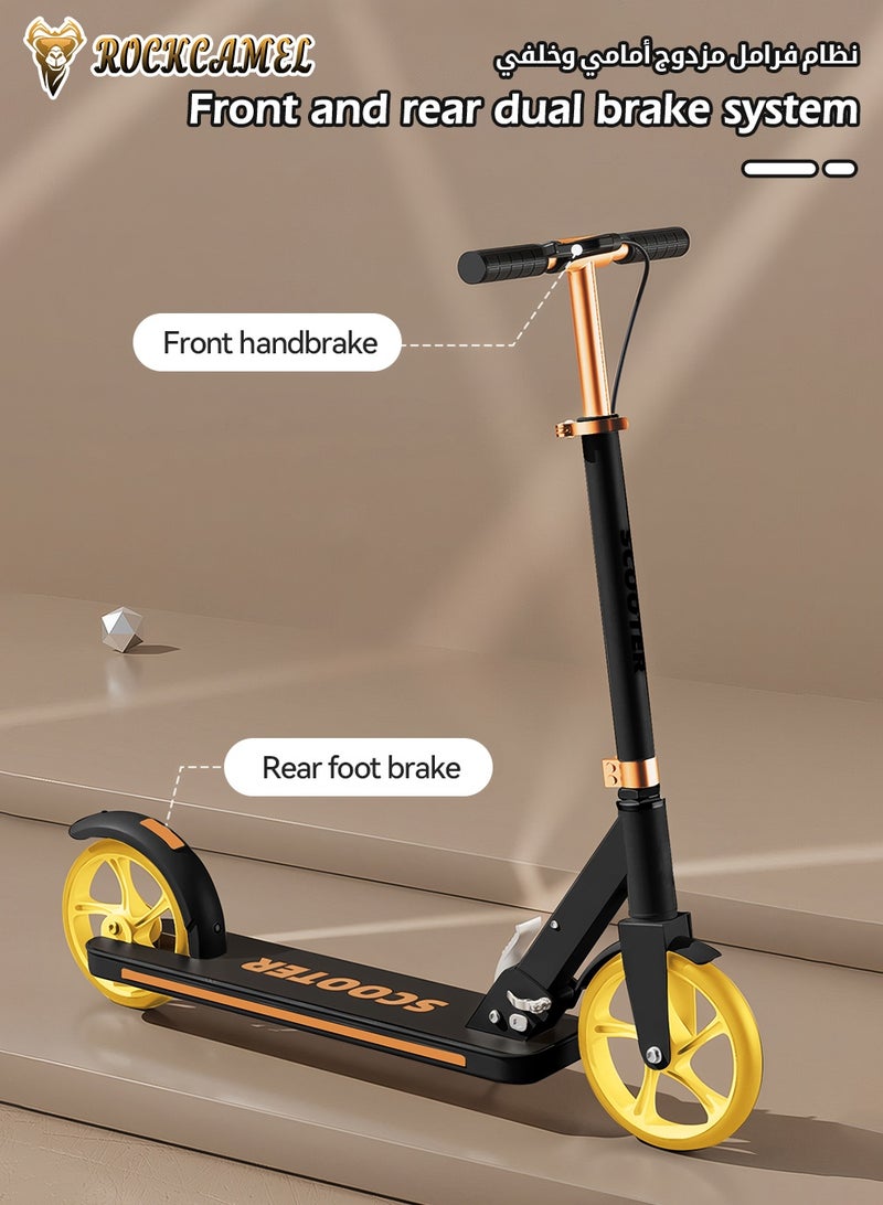 ROCKCAMEL 2-Wheel Kick Scooter with Handlebar & Rear Foot Brake, Foldable Lightweight Scooter with LED Lighted Wheels and 3-Level Adjustable Height Handlebars, Push Scooter for kids 5-18 Years, Black - Image 3